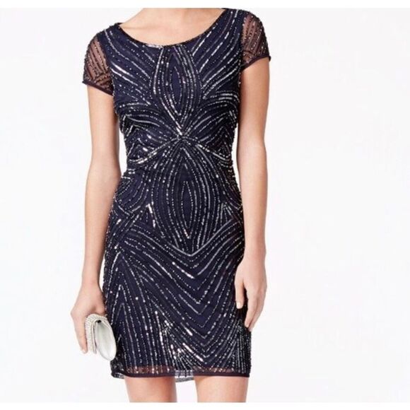 Adrianna Papell Dresses & Skirts - Adrianna Papel NWT navy blue Sequin Beaded dress size 12